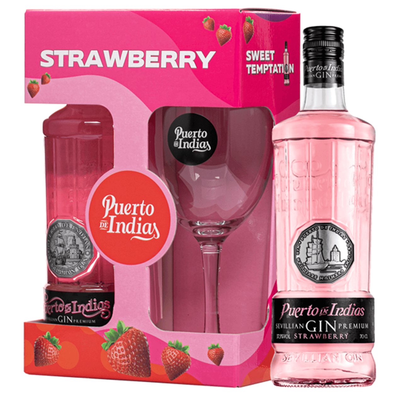 Gin Puerto de Indias Strawberry Sevillian + Calice 70cl confezione regalo