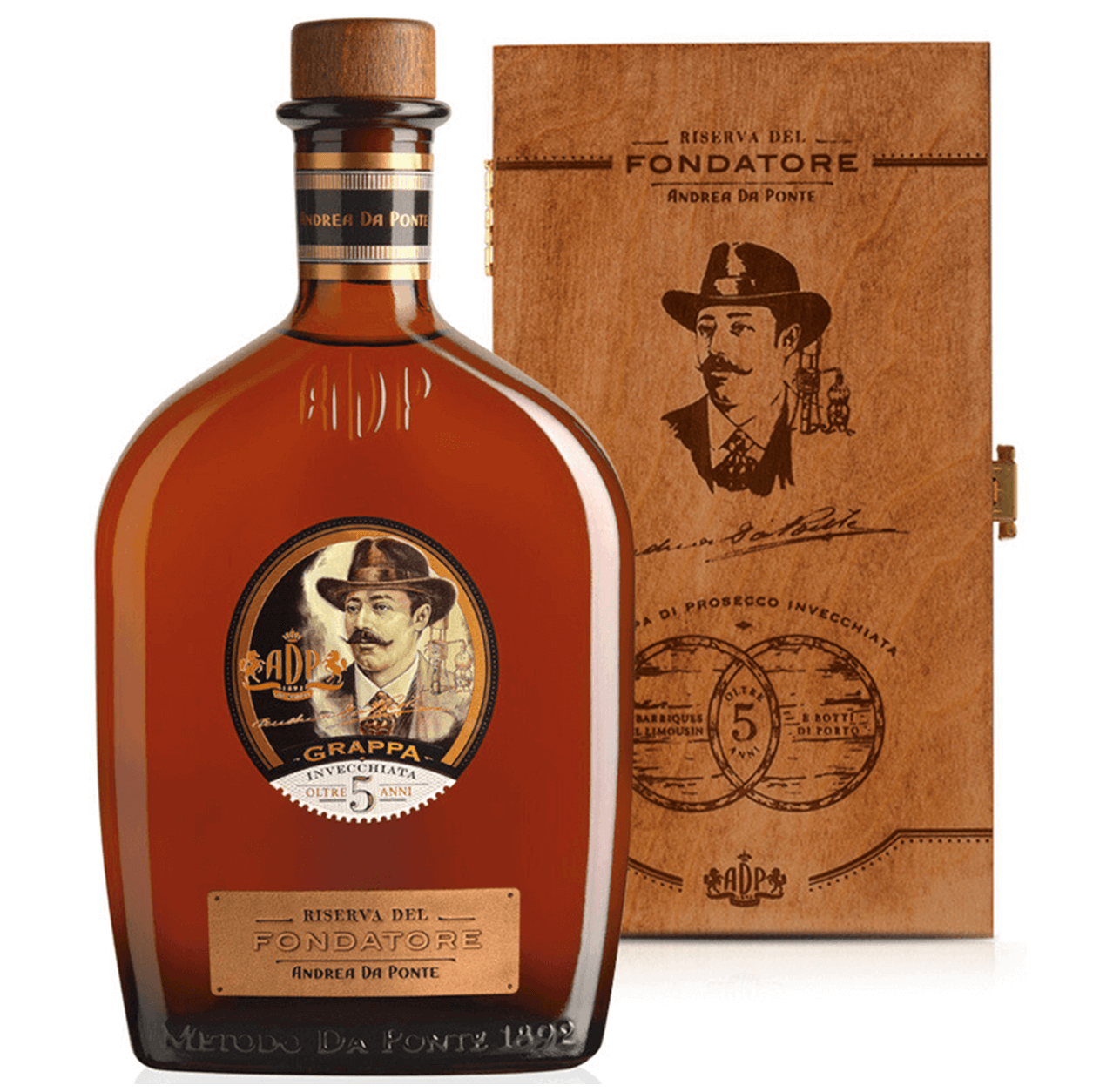 Grappa Riserva 5 Anni Del Fondatore Andrea Da Ponte in astuccio di Legno