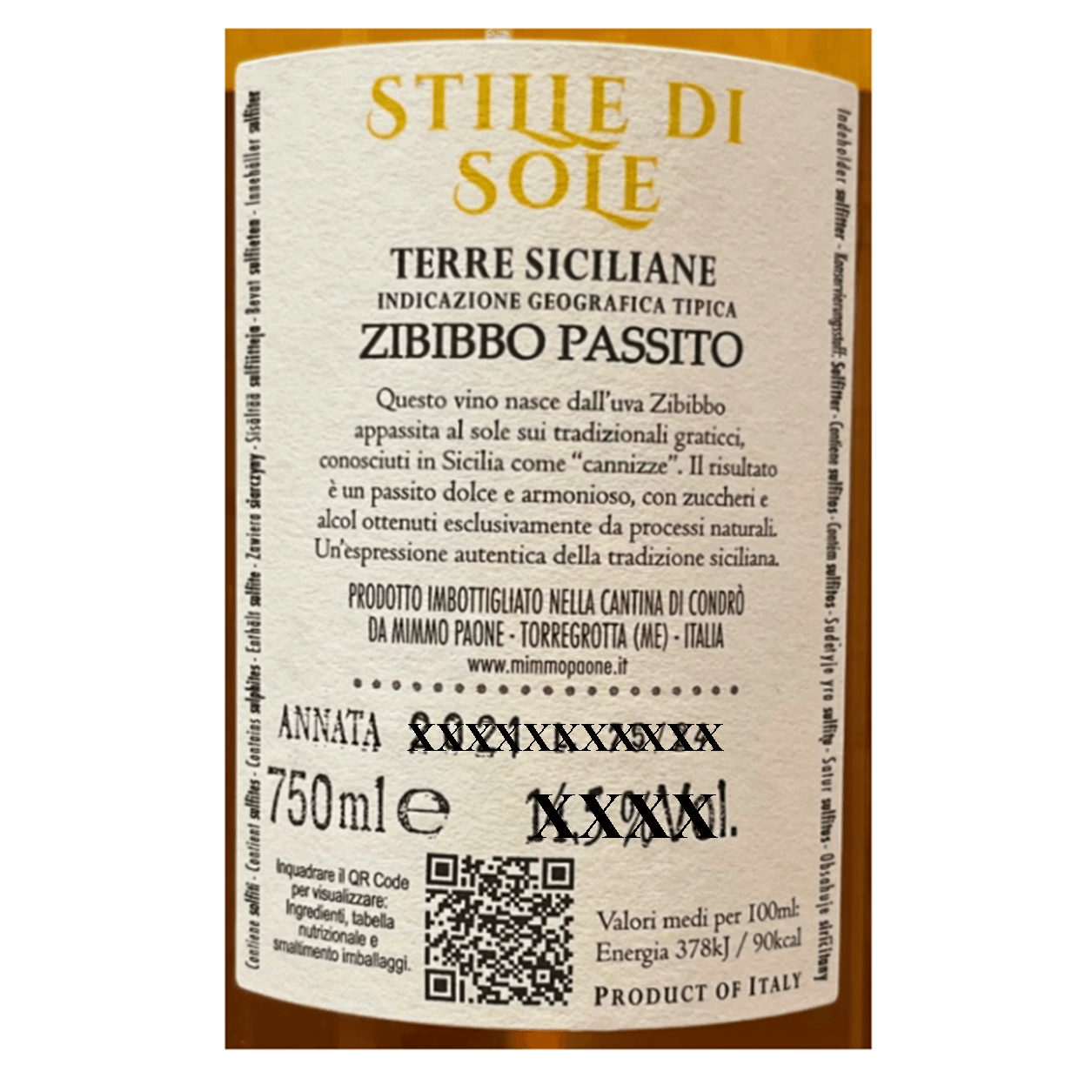 Zibibbo Passito Naturale Vino Bianco Terre Siciliane IGP Mimmo Paone 75cl in astuccio