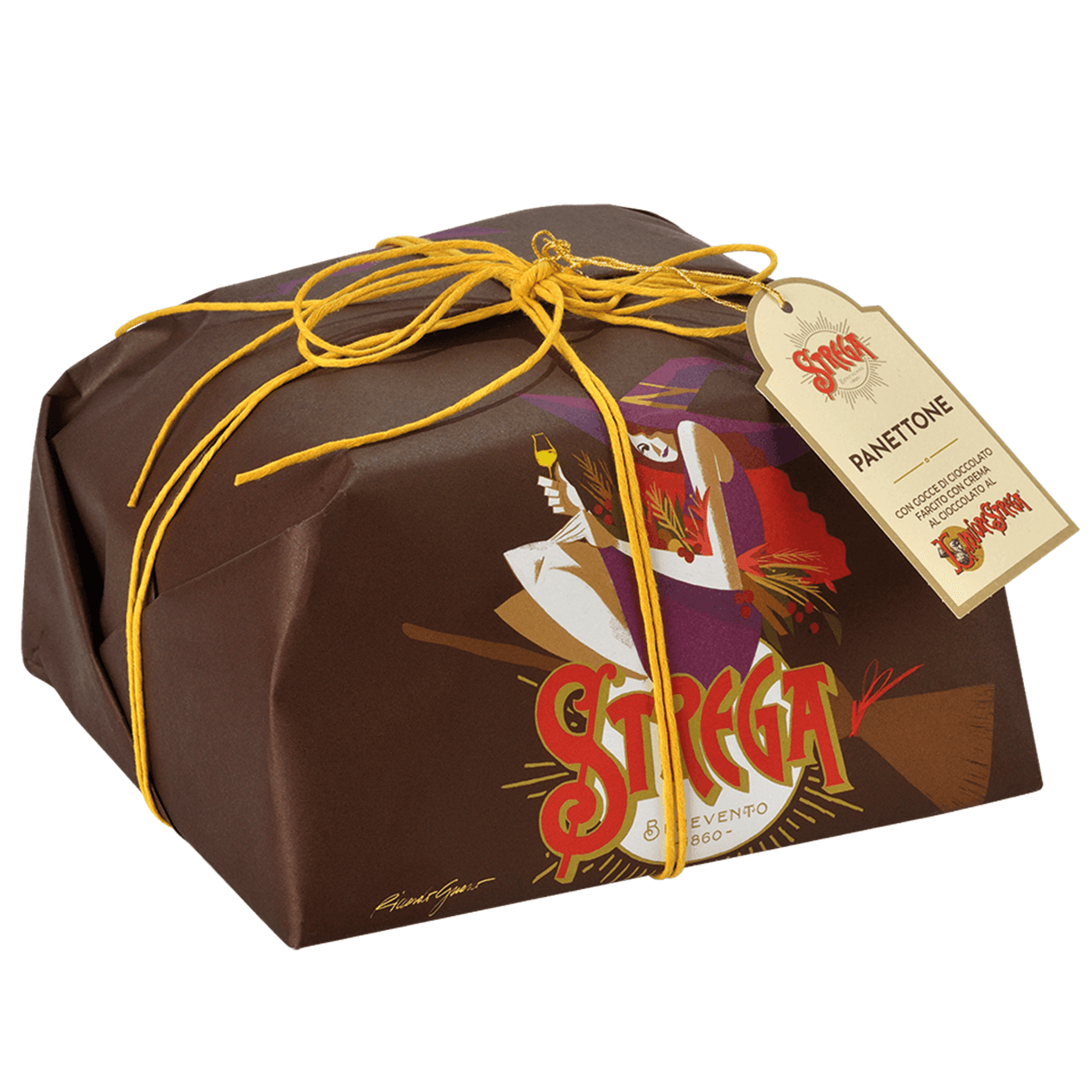 Panettone alla crema al cioccolato al liquore Strega Alberti 1KG Lievitazione naturale (in busta regalo Strega collezionabile)