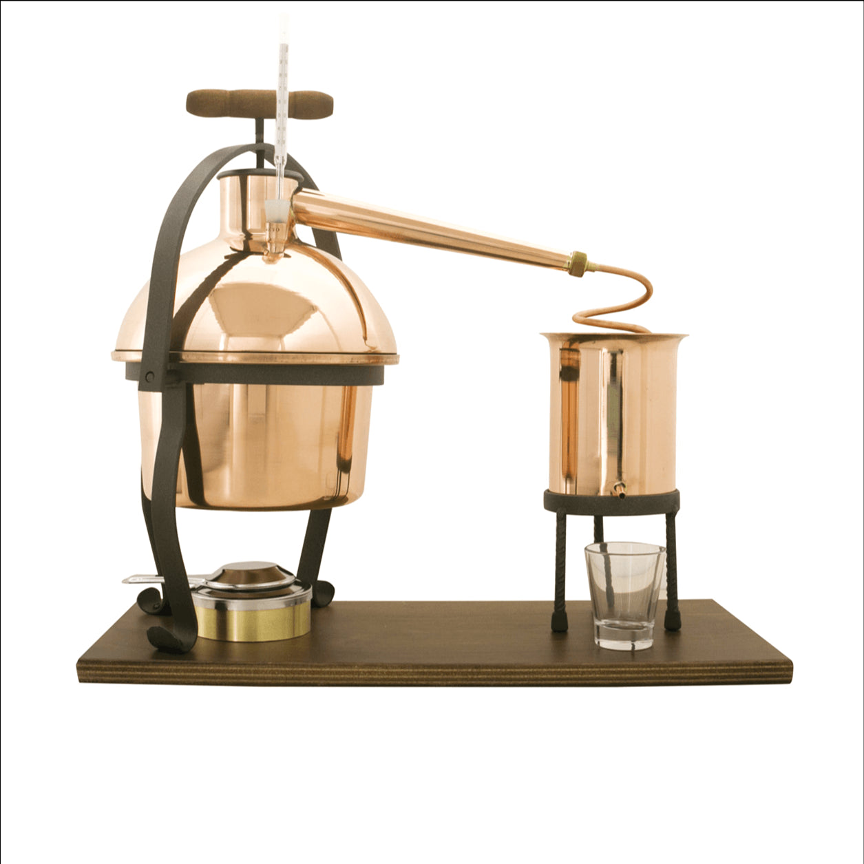Distillatore Alambicco artigianale in rame con fornello spiritiera completo di tutto