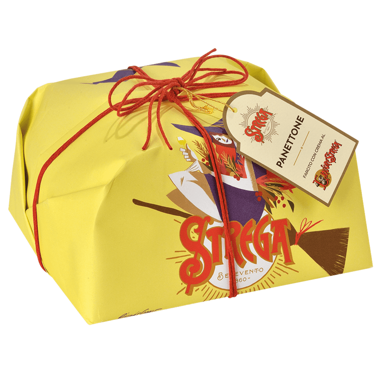 Panettone alla crema al liquore Strega Alberti 1KG Lievitazione naturale (in busta regalo Strega collezionabile)