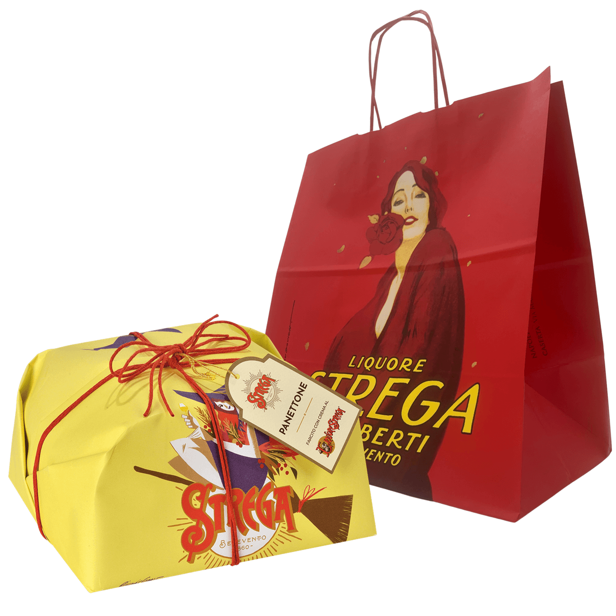 Panettone alla crema al liquore Strega Alberti 1KG Lievitazione naturale (in busta regalo Strega collezionabile)