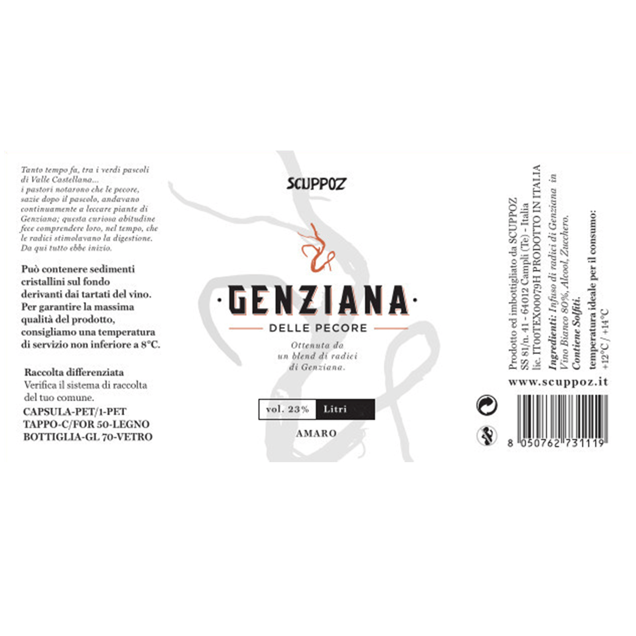 Genziana delle pecore in infusione di vino liquore artigianale Scuppoz Abruzzo 23%vol 50cl in busta regalo da enoteca