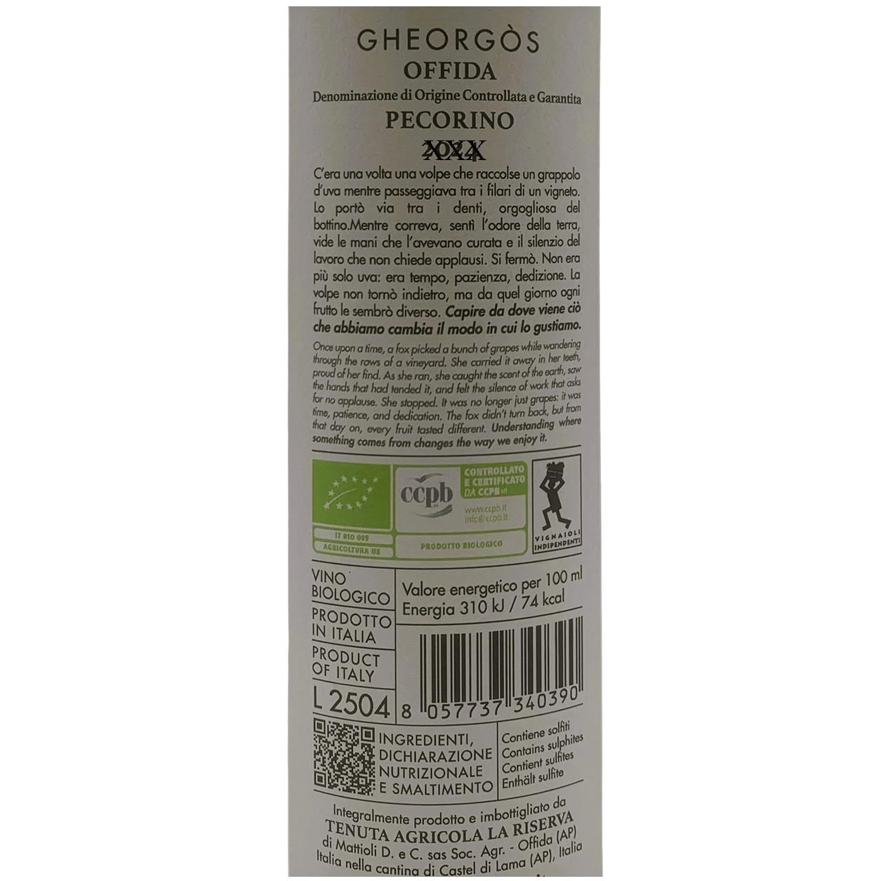 3 x Pecorino di Offida Docg Gheorgos Vino Bianco Biologico FIVI Tenuta la Riserva 3x75cl