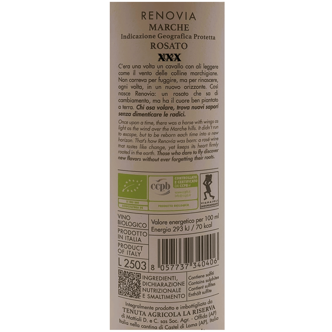 3x Rosato Vino Marche IGP Renovia Biologico FIVI Tenuta la Riserva 3x75cl