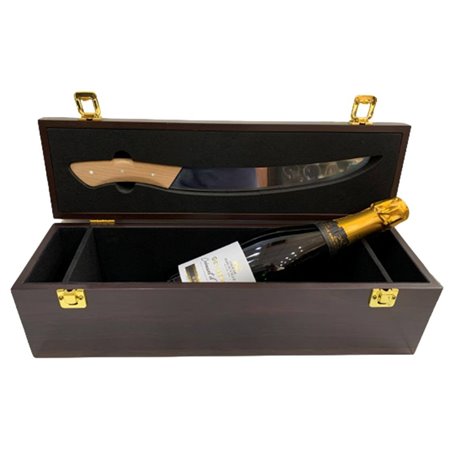 Sciabola per Champagne in cofanetto regalo di legno con bottiglia di Cremant Champenoise Francia 75cl inclusa