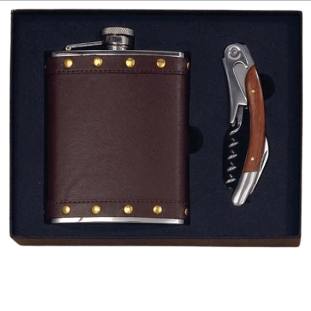 Set regalo Fiaschetta da Giacca e Cavatappi Levatappi alla Francese con manico in legno in astuccio regalo