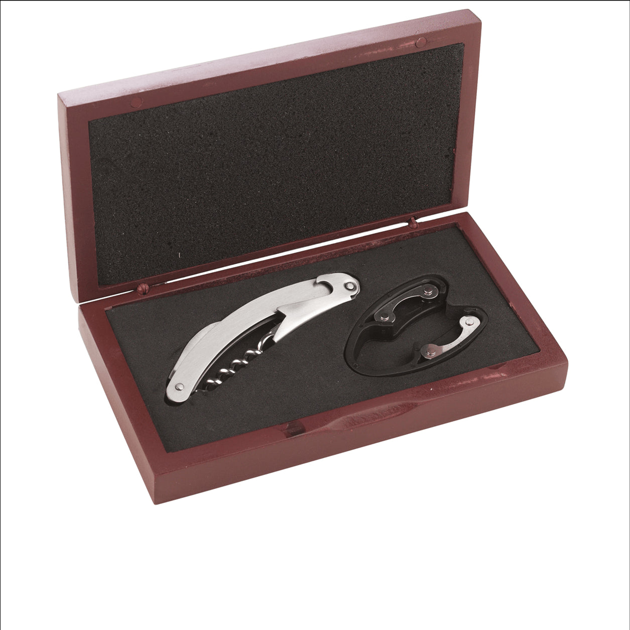 Set regalo Sommelier Cavatappi Levatappi in metallo e taglia capsule nero in elegante cofanetto di legno