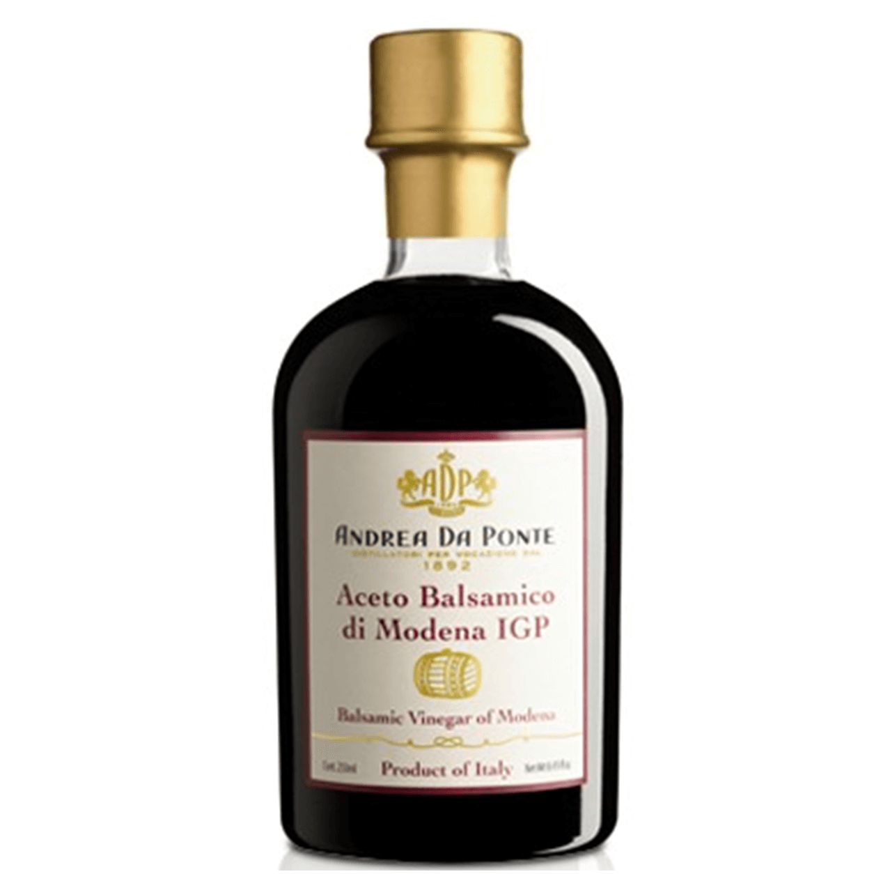 L’aceto balsamico di Modena IGP Andrea Da Ponte è un vero elisir per gli amanti del gusto e della più alta tradizione italiana. 

Prodotto da mani sapienti, il suo colore intenso accompagna un aroma di note fruttate e sentori legnosi, gradevolmente agrodolce.

Al gusto, l’affinamento di 6 anni in botti di legno e le trasformazioni microbiotiche attuate da ben 6 travasi, regalano sensazioni piacevolmente persistenti, agrodolci e fruttate, tipiche del mosto cotto.

Disponibile in bottiglie singole da 250