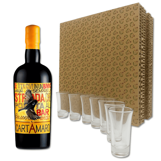 È un Amaro ottenuto dalla infusione di varie erbe della macchia mediterranea

Note speziate, convincenti e accattivanti dell’elicriso e del timo integrate con l’infuso delle foglie di carciofo.

Per le sue proprietà amaricanti può essere consumato come aperitivo o anche, visto l’importante coinvolgimento delle papille gustative e il retrogusto, come digestivo

Contiene: Amaro CartAmaro Silvio Carta Sardegna 70cl + 6 Bicchierini in vetro

Misure scatola: cm 11x30x36