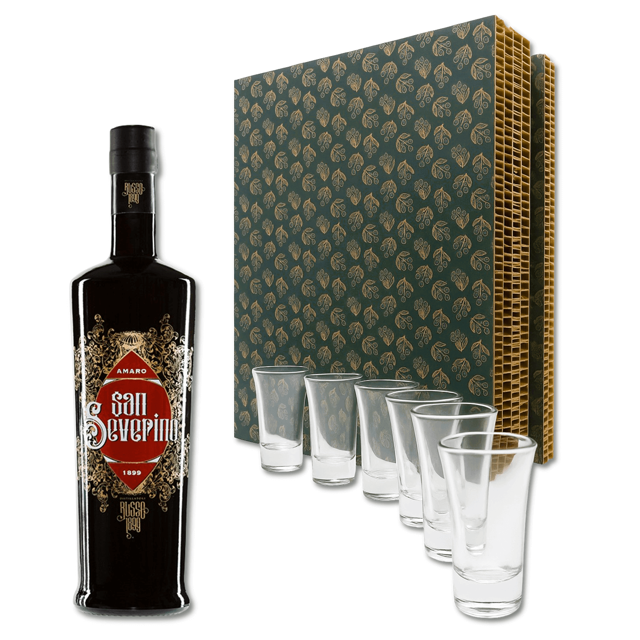 Esprime in tutta la sua complessità note amaricanti accompagnate dall’elegante profumo di mirto.

Il nostro amaro nasce dall'incontro del mirto raccolto sulle colline dello storico castello della famiglia San Severino e le erbe aromatiche autoctone del territorio circostante.

Provalo ghiacciato come fine pasto o in miscelazione.

Contiene: Amaro naturale artigianale di San Severino Distillatori Russo 1899 70cl + 6 Bicchierini in vetro

Misure scatola: cm 9x29x36