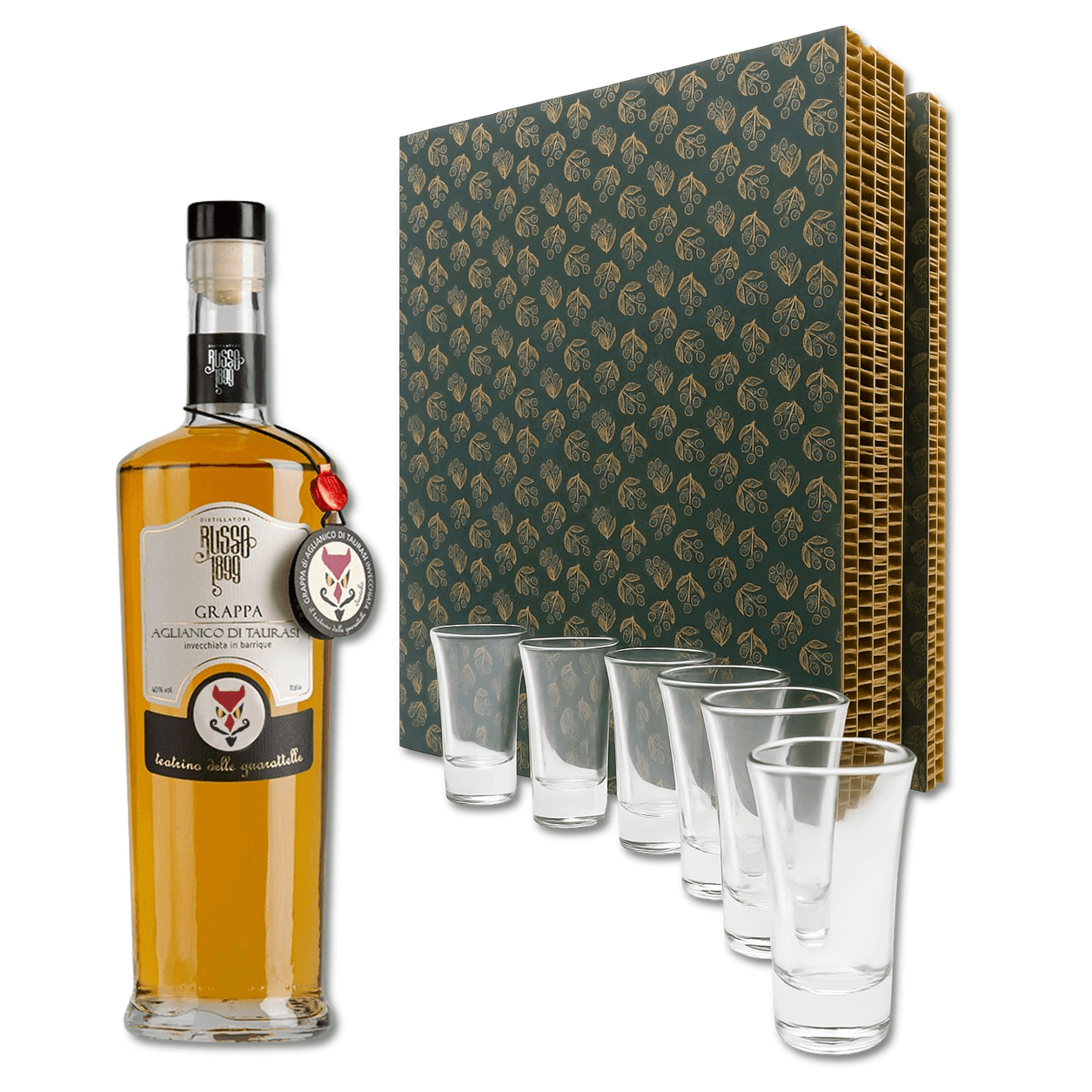 La grappa Aglianico di Taurasi Invecchiata è un' acquavite ottenuta dalla distillazione di vinacce dall'omonimo vitigno campano provenienti da zone vocate e selezionate al momento della pressatura.

La grappa viene invecchiata in botti di rovere francese per un periodo minimo di 18 mesi.

Grappa decisamente aromatica, caratterizzata da nota di nocciola, tabacco e erba fresca.


Questa pregevole grappa ha sentori di marasca e ribes.


Contiene: Grappa di Aglianico da Taurasi barrique Distillatori Distillator