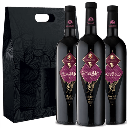 3x Novello Merlot 2024 Vino Rosso Ciccariello 3x75cl in confezione regalo