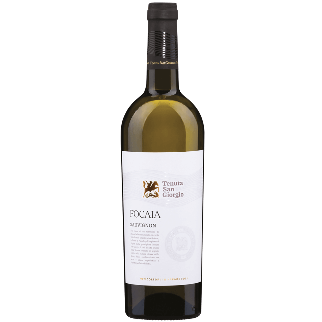 Color giallo paglierino di pregevole compattezza, con venature dorate.

Patrimonio aromatico di grande spazialità, equamente fruttato e vegetale.

Nitide le sensazioni di salvia, sambuco e foglia di pomodoro, cui fanno corredo nuance di buccia di pompelmo e frutta esotica.

Sul finale emerge anche un tocco appena accennato di pietra focaia.

In perfetto bilanciamento gusto-olfattivo, si apre orizzontalmente in bocca con intensa sapidità, note vegetali e agrumate e un finale molto lungo  