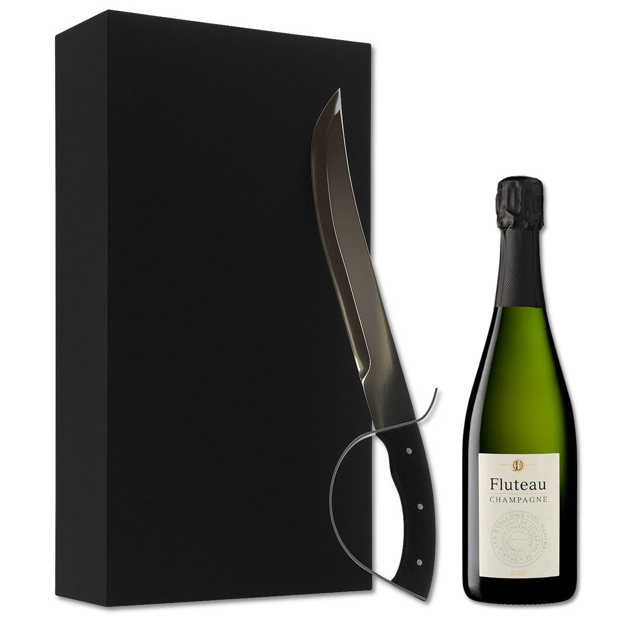 CONSEGNA GRATUITA

Scatola regalo in elegante cartone satinato nero con chiusura calamitata con sciabola pesante in metallo e impugnatura in elegante legno di colore nero, attrezzatura per effettuare il sabrage, ovvero apertura dello champagne o spumante effettuata facendo saltare il collo in vetro della bottiglia. cm 43.6x22.3x10&nbsp;

Una Bottiglia di Champagne Fluteau Echo 75cl inclusa
