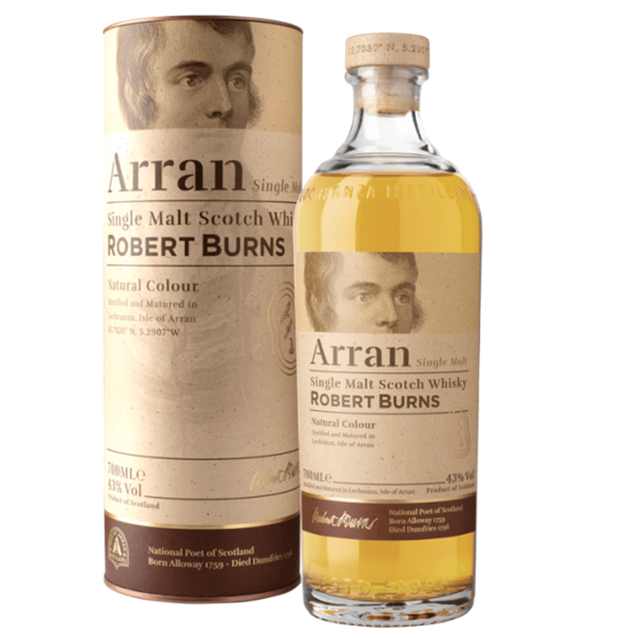 Naso: Vaniglia e cannella fresca

Palato: Dolce e cremoso con note di miele, noci pecan glassate al caramello e frutta fresca estiva.

Fine: Dolcezza, Mela, Agrumi.

La distilleria dell’Isola di Arran è l'unica azienda di whisky a produrre un Single Malt ufficialmente approvato dalla World Burns Federation. 

Senza coloranti artificiali.