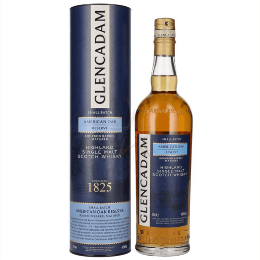 Glencadam American Oak Reserve è maturato esclusivamente in botti di rovere americano del Kentucky (USA) di prima qualità selezionate a mano da parte del nostro Master Distiller. 
100% naturale.
NOTE DI DEGUSTAZIONE
Glencadam American Oak Reserve è l’introduzione perfetta al range dei premium Single Malts di Glencadam, esaltando il gusto tipico della distilleria e le sue note delicate ma complesse, morbide, dolci, tropicali. Si avvertono i sentori di frutta gialla.