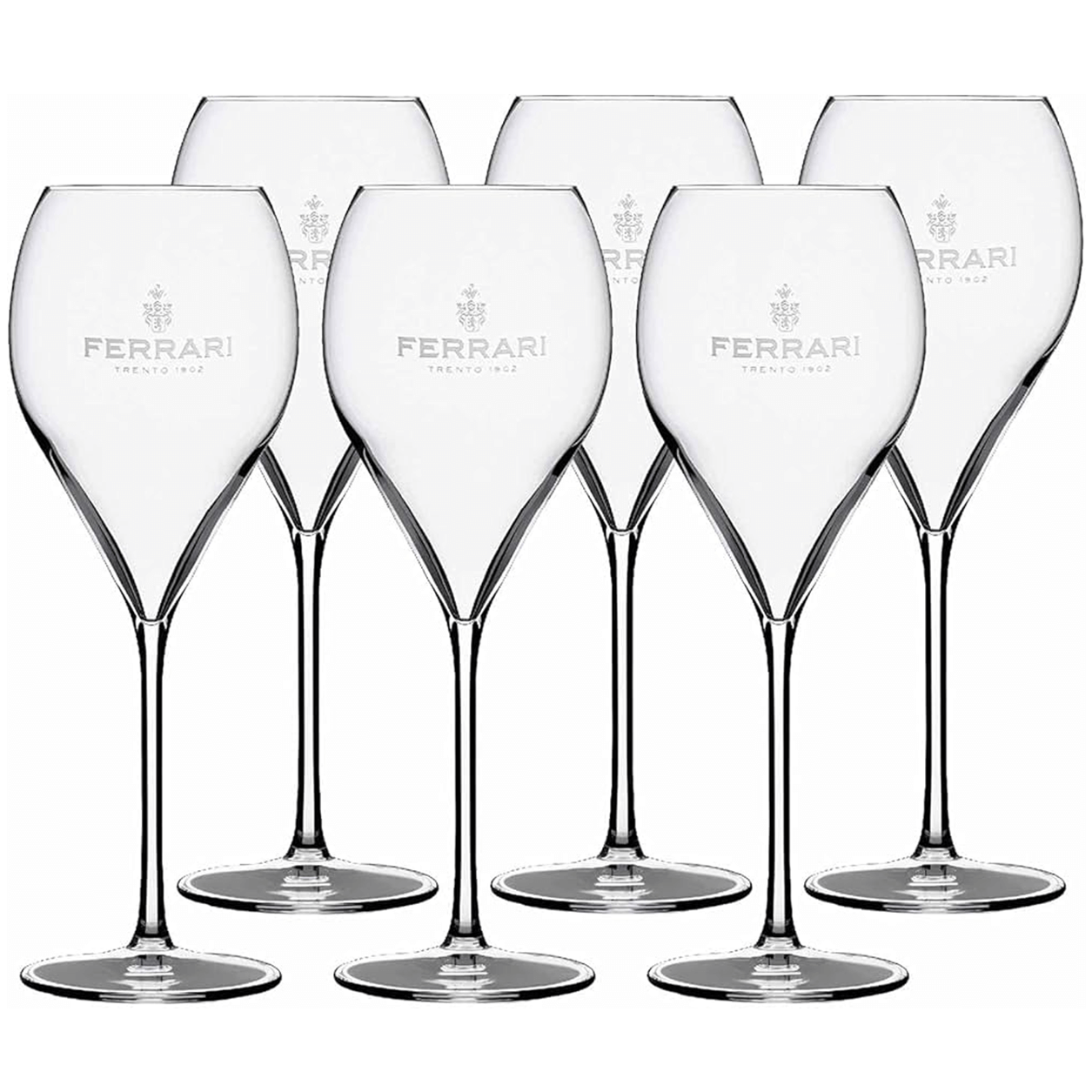 Set di 6 bicchieri da champagne con logo FERRARI colore Trasparente IN SCATOLA