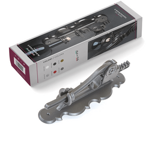 Rustic wall-mounted corkscrew in matte black metal, made in Italy, in a gift box.