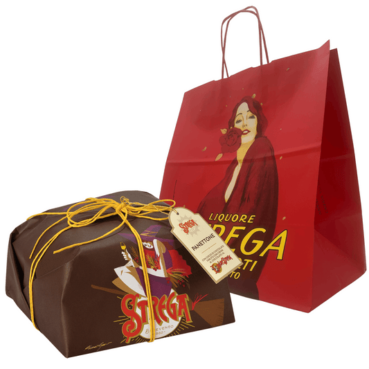 Panettone alla crema al cioccolato al liquore Strega Alberti 1KG Lievitazione naturale (in busta regalo Strega collezionabile)