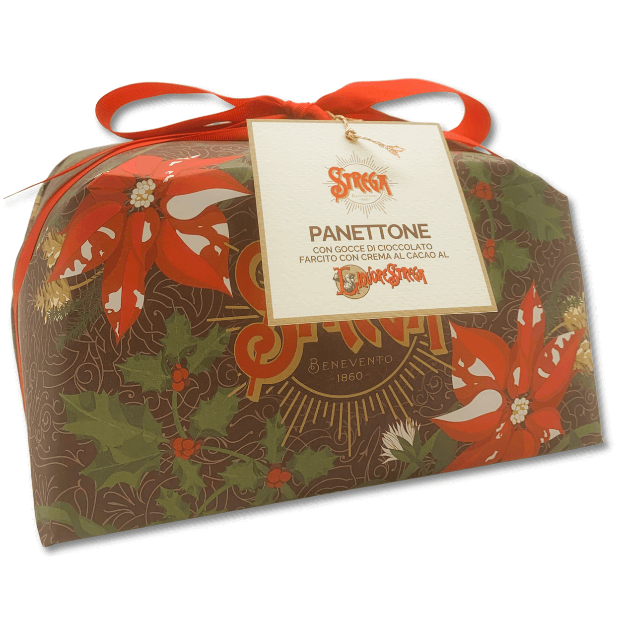 Panettone alla crema al cioccolato al liquore Strega Alberti 1KG Lievitazione naturale (in busta regalo Strega collezionabile)