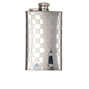 Stainless steel hip flask (wrapped in cellophane)