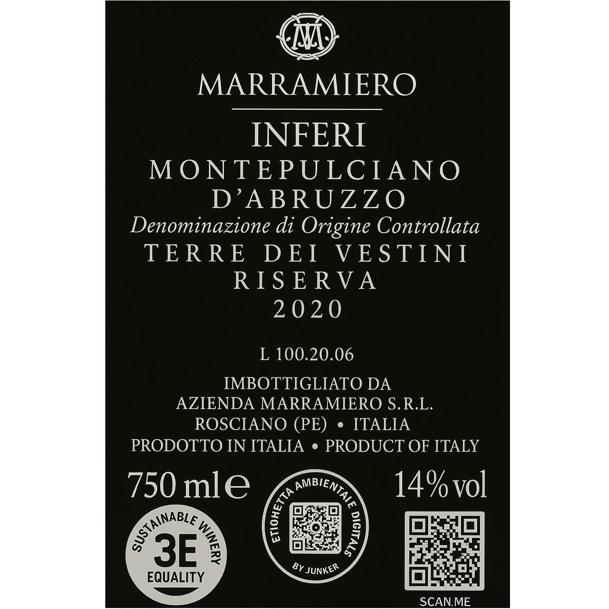 Montepulciano d'Abruzzo Riserva Inferi Marramiero 2020 (ogni 6 bottiglie Levatappi omaggio)