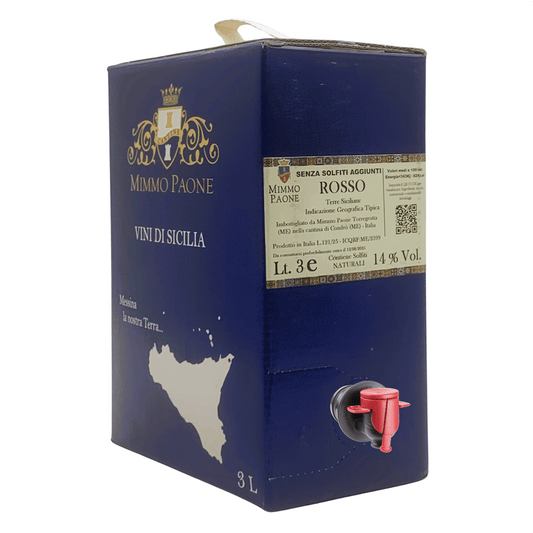 Vino Rosso Senza Solfiti Aggiunti in Bag in Box da 3 Litri Terre Siciliane IGP Mimmo Paone