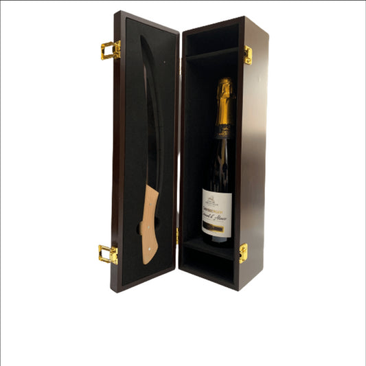 Sciabola per Champagne in cofanetto regalo di legno con bottiglia di Cremant Champenoise Francia 75cl inclusa