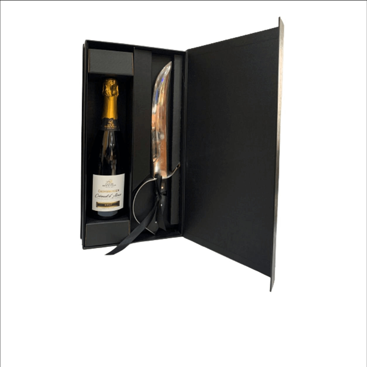 Sciabola per Champagne in scatola regalo con bottiglia di Cremant Champenoise Francia 75cl