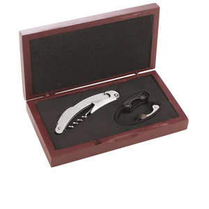 Set regalo Sommelier Cavatappi Levatappi in metallo e taglia capsule nero in elegante cofanetto di legno