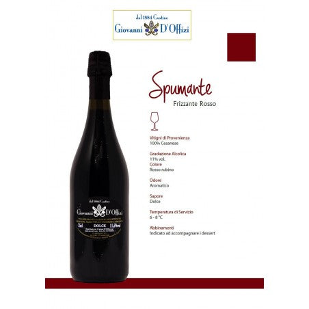 X 6 Vino Rosso Dolce (da uve Cesanese) Frizzante Cantine Giovanni D'Offizi 75cl